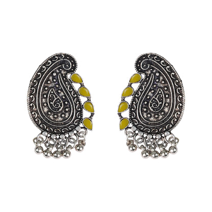 Yellow Stone Studded Oxidised Earrings