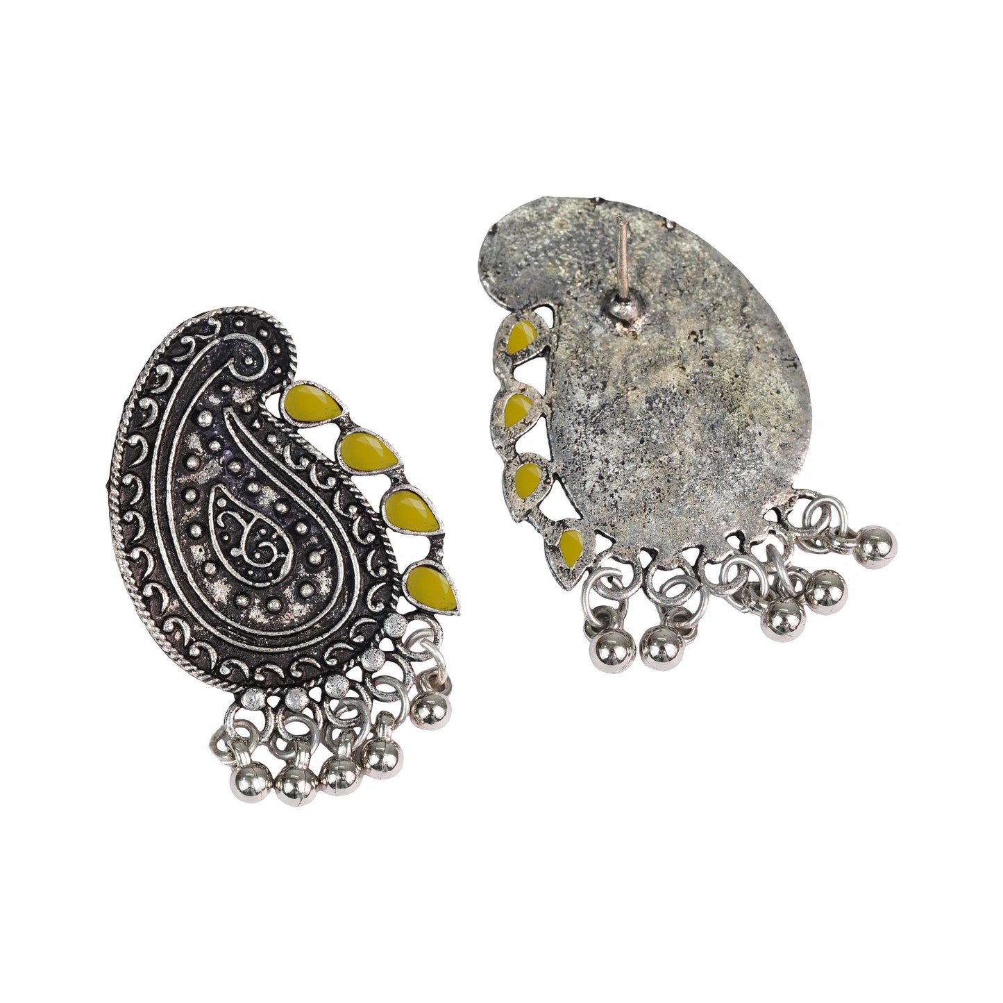 Yellow Stone Studded Oxidised Earrings
