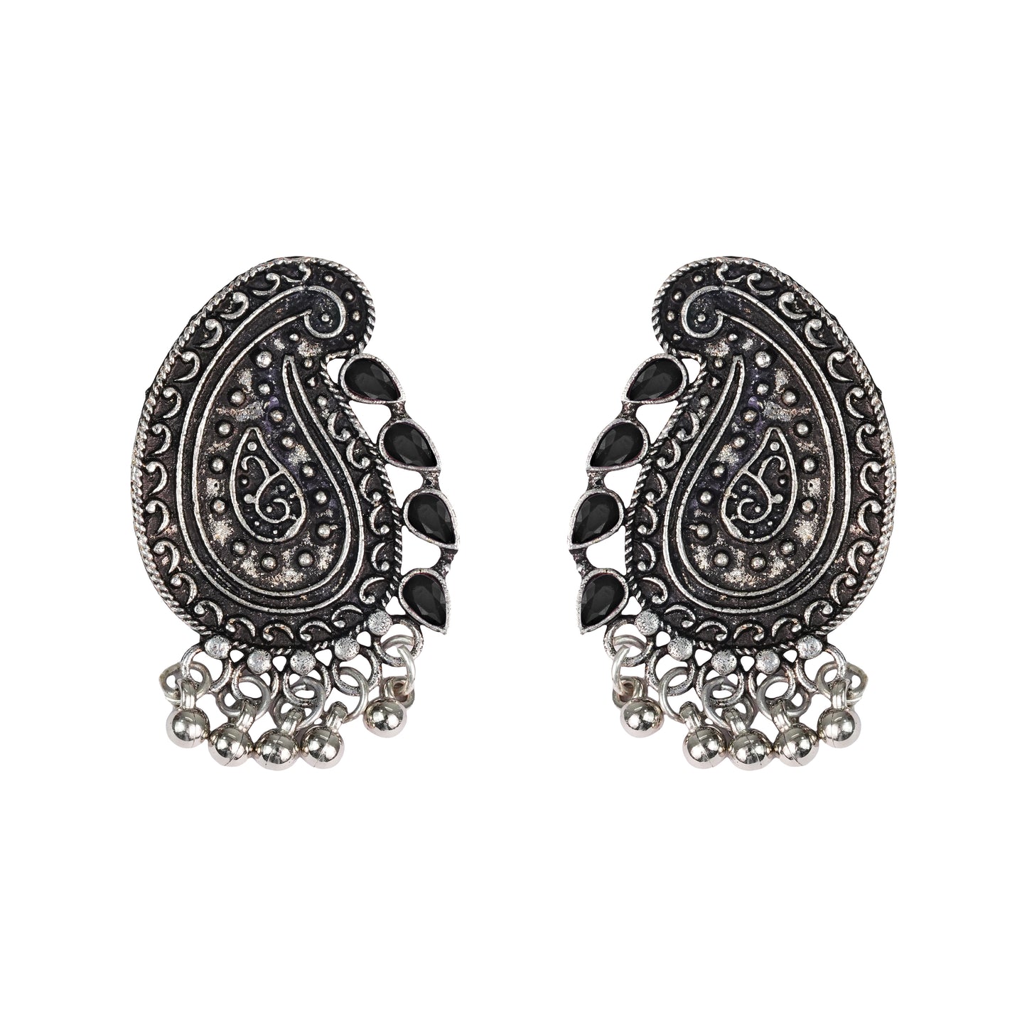 Black Stone Studded Oxidised Earrings