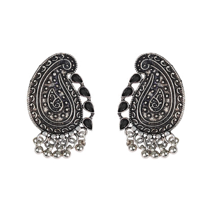 Black Stone Studded Oxidised Earrings