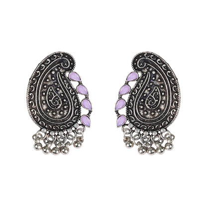 Baby Pink Stone Studded Oxidised Earrings