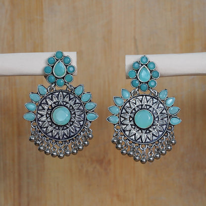 Mint Stone Studded Oxidised Earrings