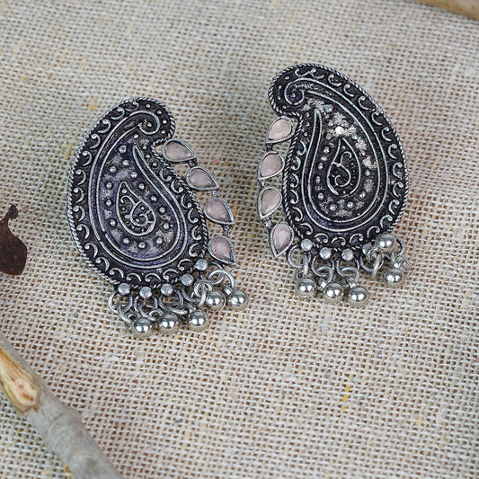 Light Orangish Stone Studded Oxidised Earrings