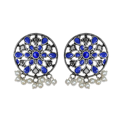Blue Stone Studded Circular Studs