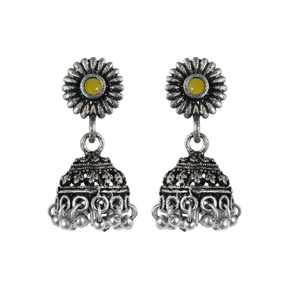 Yellow Stone Studded Tiny Earrings With Hanging Jhumki