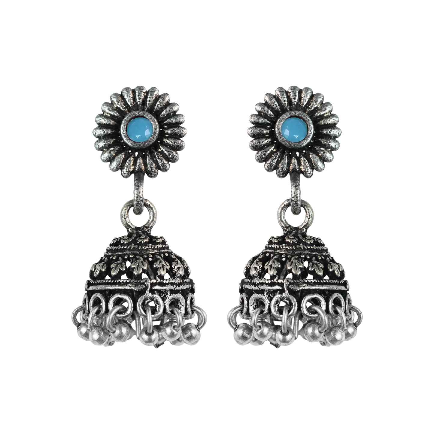 Mint Stone Studded Tiny Earrings With Hanging Jhumki