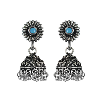 Mint Stone Studded Tiny Earrings With Hanging Jhumki