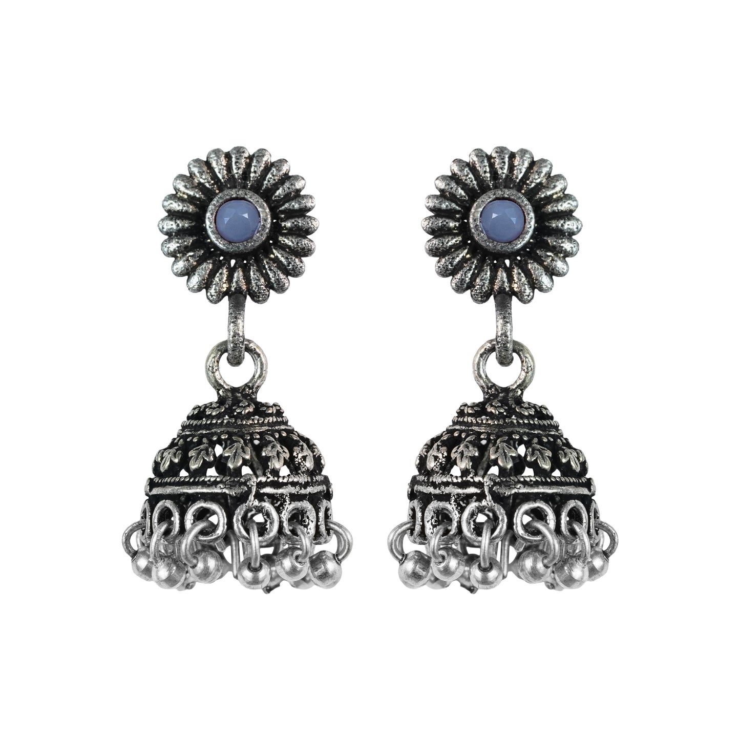 Grey Stone Studded Tiny Earrings With Hanging Jhumki