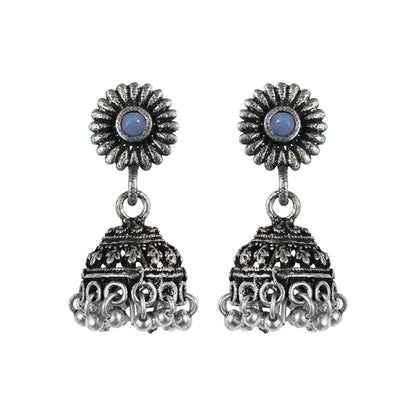 Grey Stone Studded Tiny Earrings With Hanging Jhumki