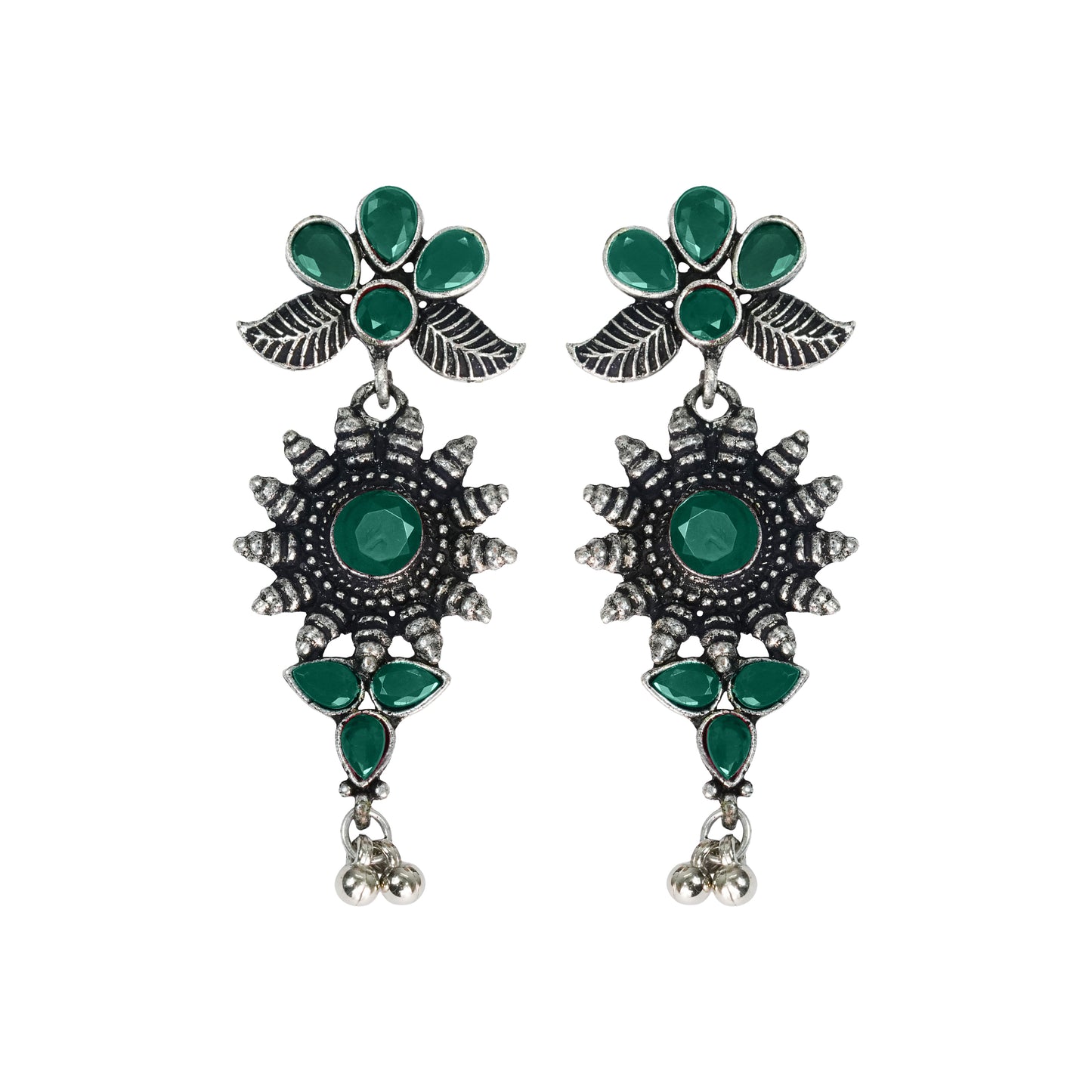 Green Stone Studded Oxidised Earrings