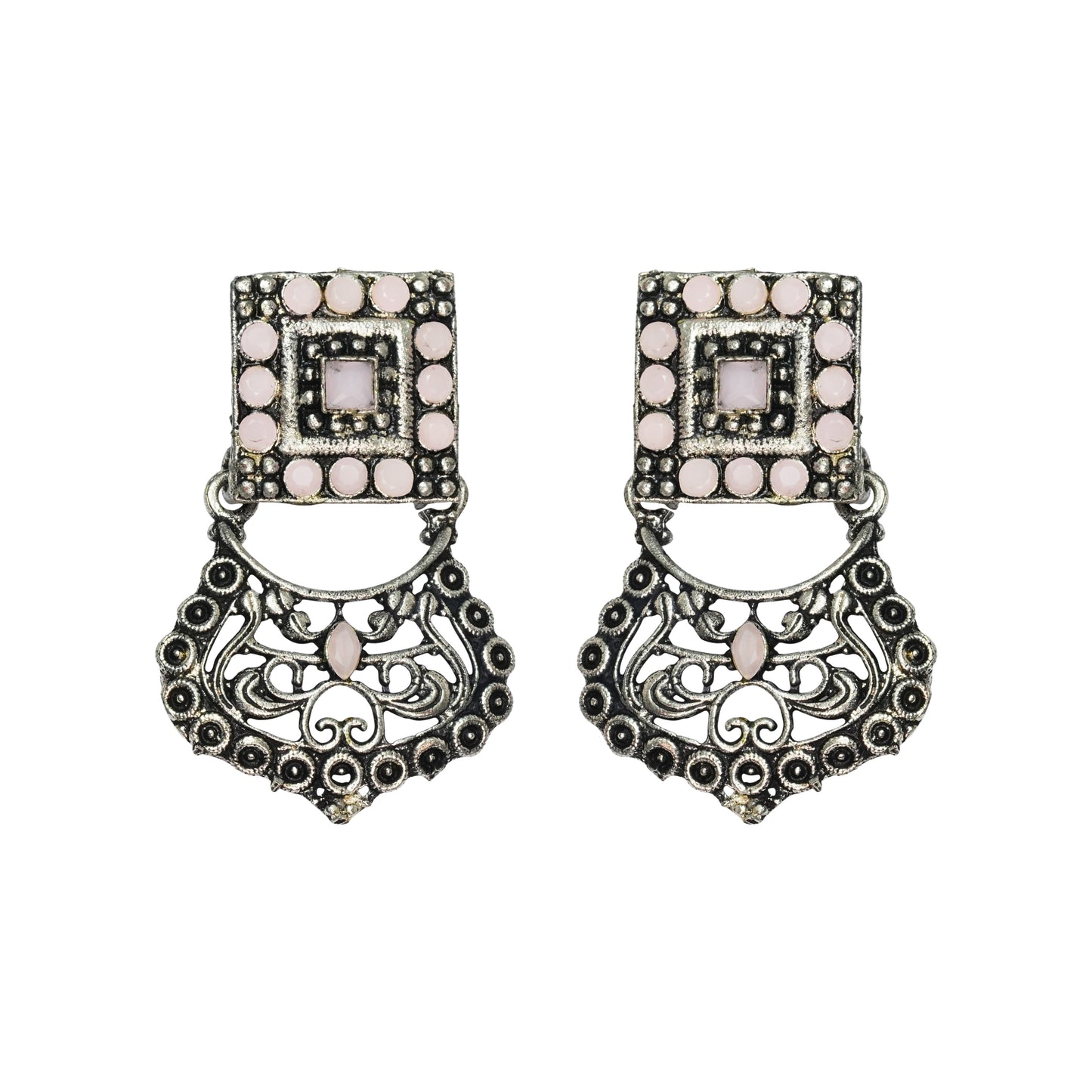 Light Orangish Stone Studded Oxidised Earrings