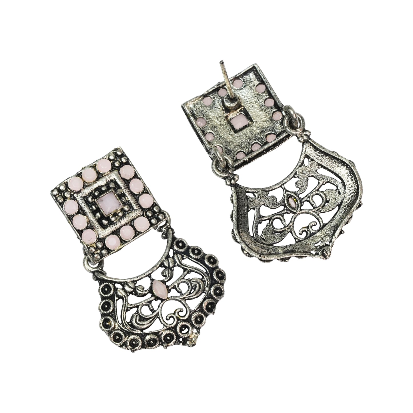 Light Orangish Stone Studded Oxidised Earrings