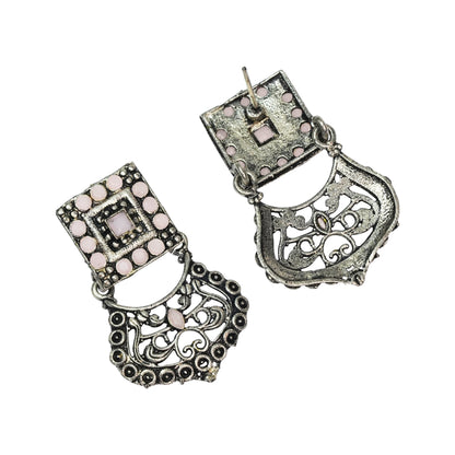 Light Orangish Stone Studded Oxidised Earrings