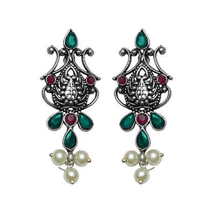 Multi colored Stone Studded Tiny Earrings With Hanging Pearls