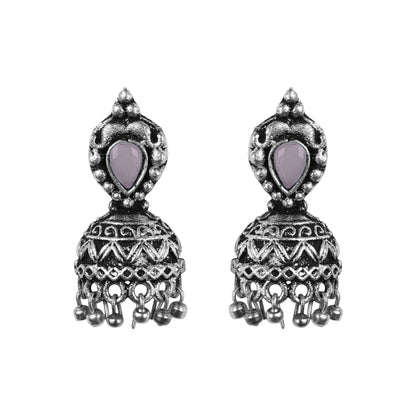 Grey Stone Studded Beautiful Oxidised Earrings