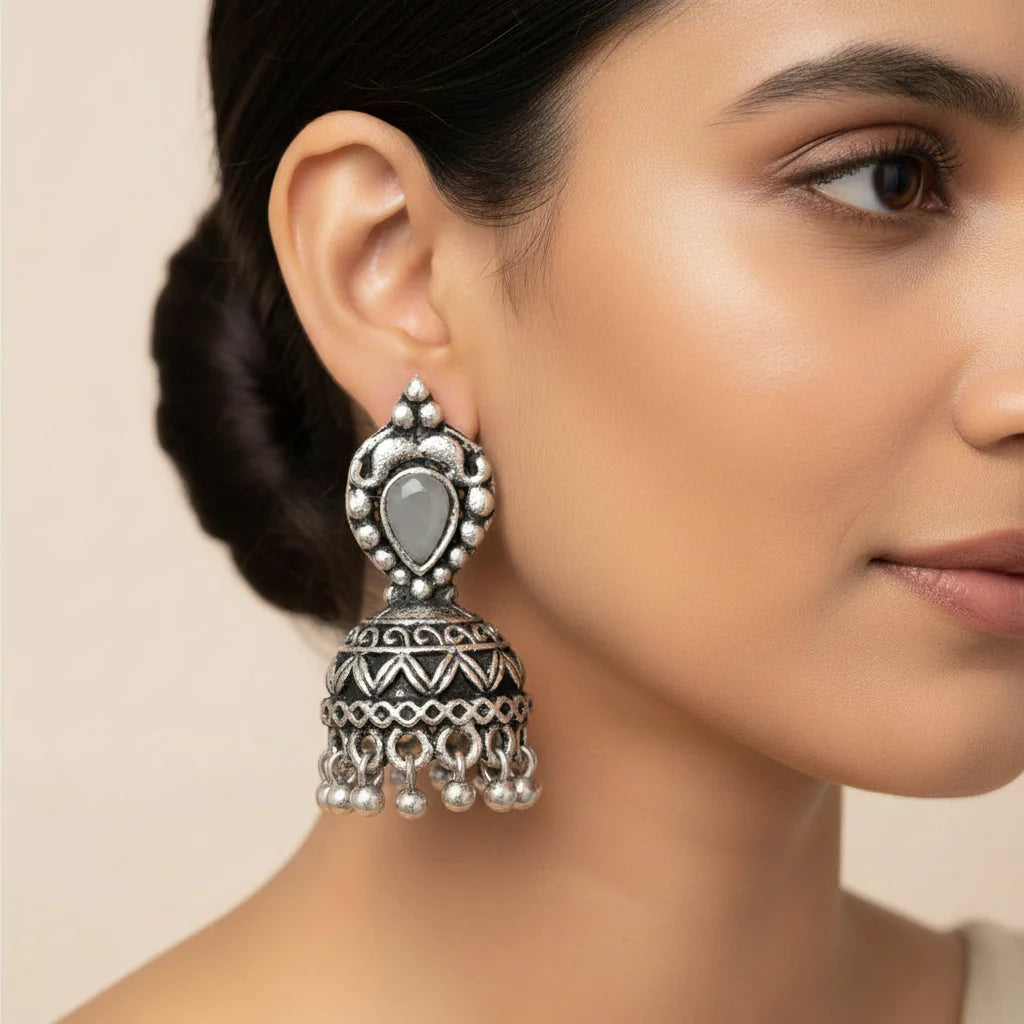 Peacock glow stone studded dangler & Jharokha stone studded jhumki Combo set