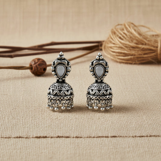 Jharokha stone studded jhumki earring (Grey)