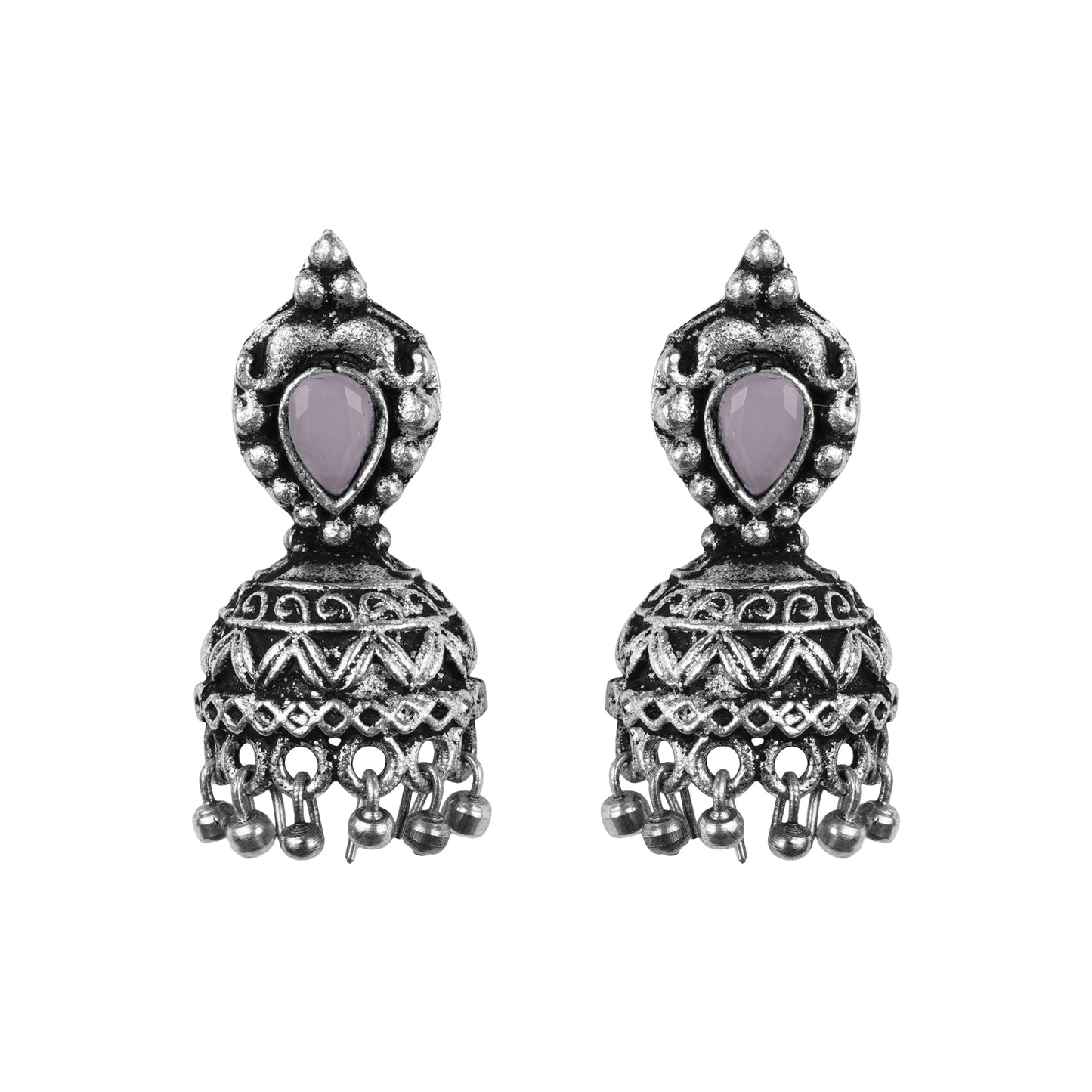 Jharokha stone studded jhumki earring (Grey)