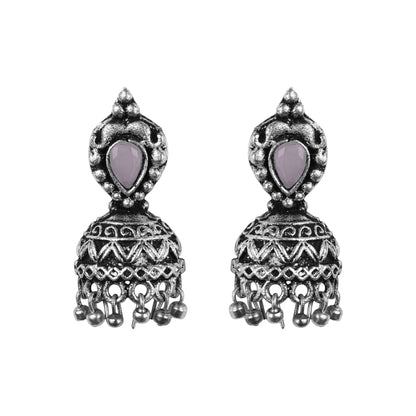 Jharokha stone studded jhumki earring (Grey)