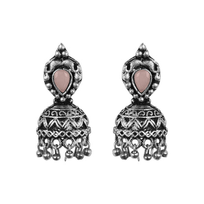 Jharokha stone studded jhumki earring (Light Orange)