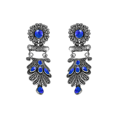 Blue Stone Studded Rajwada Style Oxidised Earrings