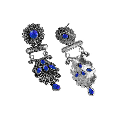 Blue Stone Studded Rajwada Style Oxidised Earrings