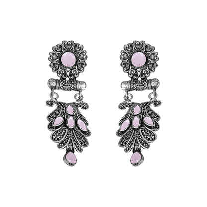 Baby Pink Stone Studded Rajwada Style Oxidised Earrings