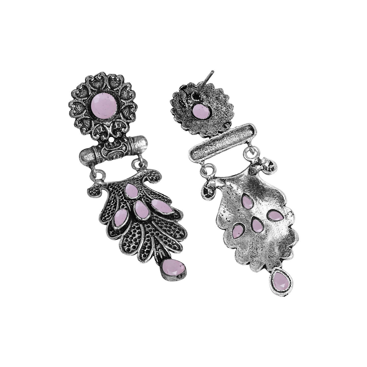 Baby Pink Stone Studded Rajwada Style Oxidised Earrings