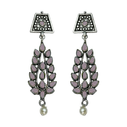 Royal Triple Bell Layered Jhumka Earring (Black) Precious Petal stone studded dangler earring (Baby Pink) Combo set