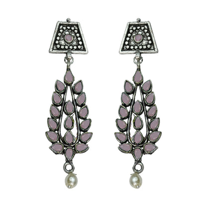 Precious Petal stone studded dangler earring (Baby Pink)