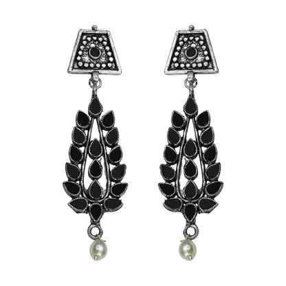 Precious Petal stone studded dangler earring (Black)
