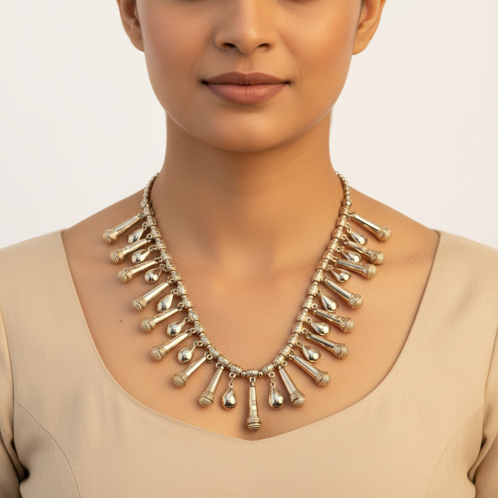 Dangling drops oxidised kamarband (Silver)