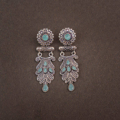 Mint Stone Studded Rajwada Style Oxidised Earrings