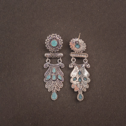 Mint Stone Studded Rajwada Style Oxidised Earrings