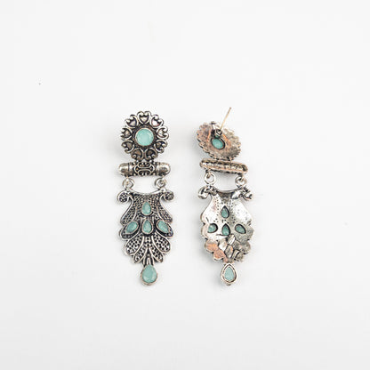 Mint Stone Studded Rajwada Style Oxidised Earrings