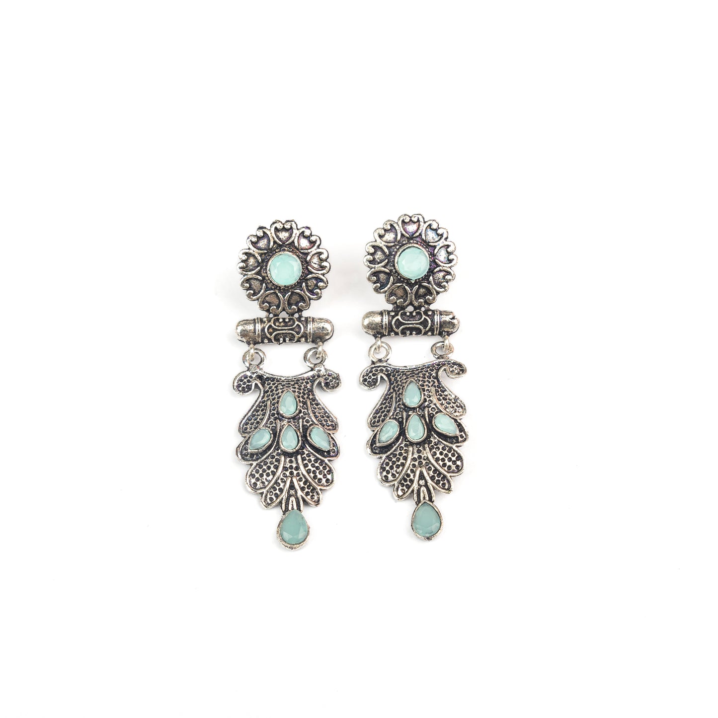 Mint Stone Studded Rajwada Style Oxidised Earrings