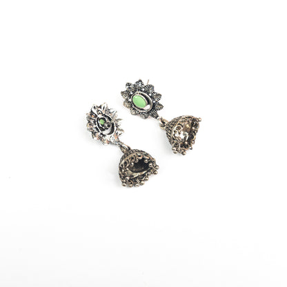 Pista Stone Studded Oxidised Dangler Earrings