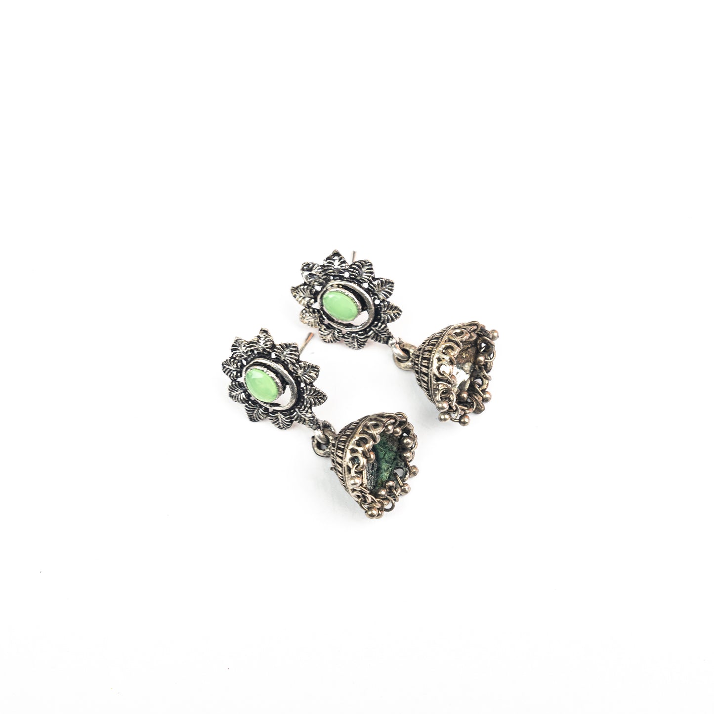 Pista Stone Studded Oxidised Dangler Earrings