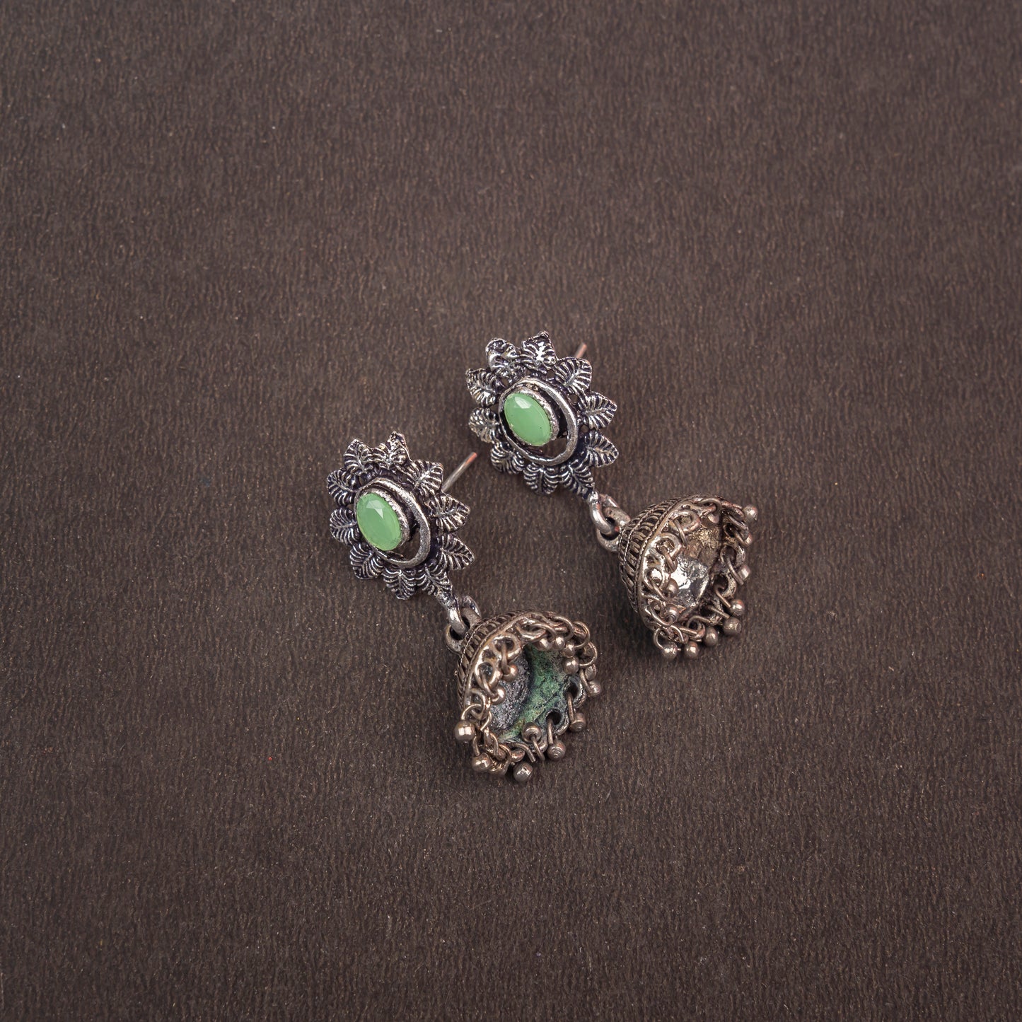 Pista Stone Studded Oxidised Dangler Earrings