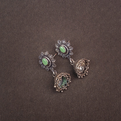 Pista Stone Studded Oxidised Dangler Earrings