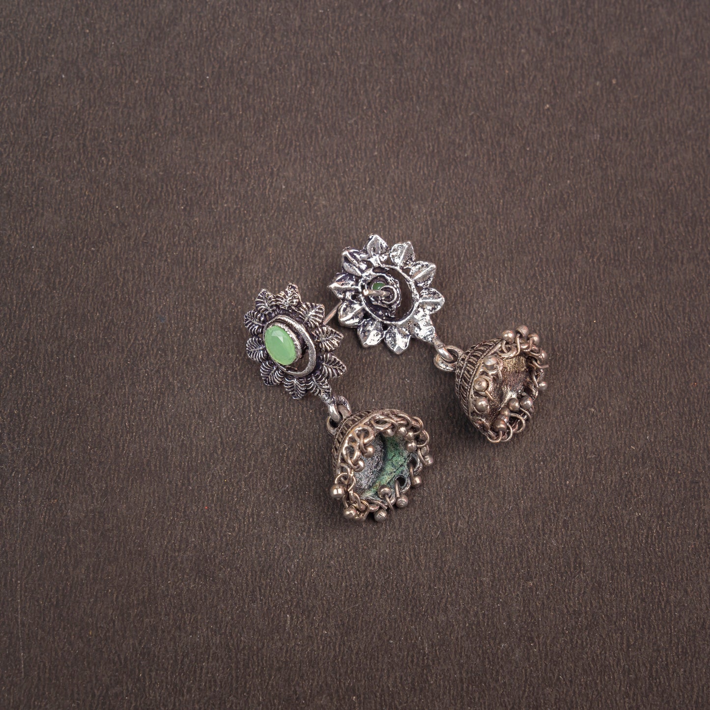 Pista Stone Studded Oxidised Dangler Earrings