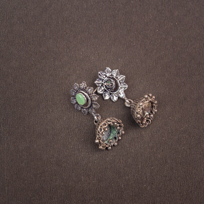 Pista Stone Studded Oxidised Dangler Earrings