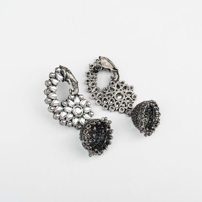 White Stone Studded Peacock German Silver Earrings