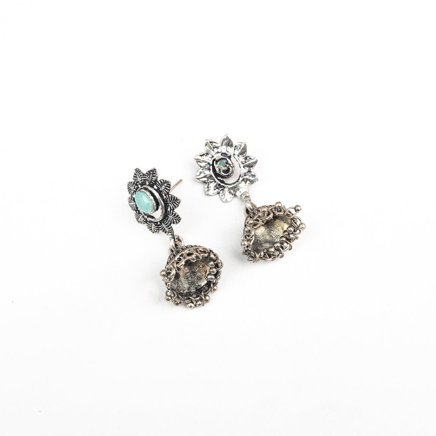 Mint Stone Studded Oxidised Dangler Earrings