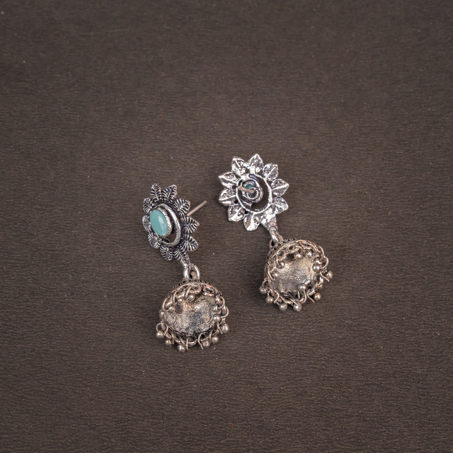 Mint Stone Studded Oxidised Dangler Earrings