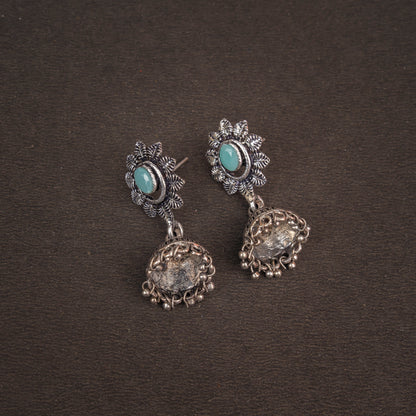 Mint Stone Studded Oxidised Dangler Earrings