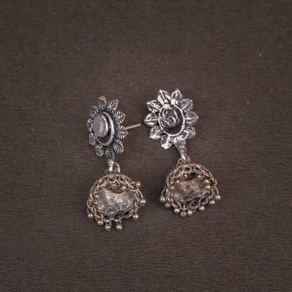 Grey Stone Studded Oxidised Dangler Earrings