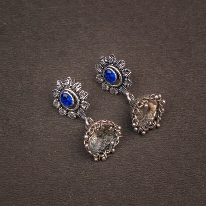 Blue Stone Studded Oxidised Dangler Earrings