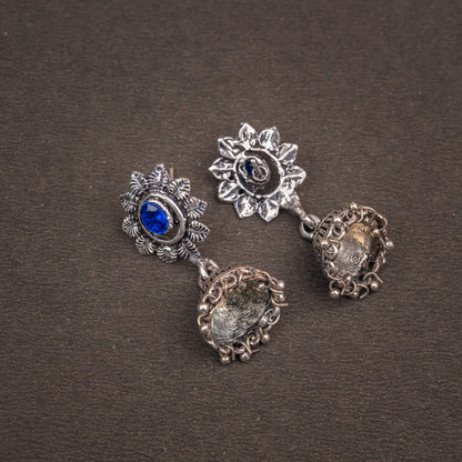 Blue Stone Studded Oxidised Dangler Earrings
