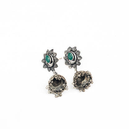 Green Stone Studded Oxidised Dangler Earrings
